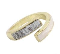 Adjustable Open Ring Featuring Blue Green Zircon and Cold-Toned Gray Glass Strips, 316L Stainless Steel Gold Plated Construction (Green grey)