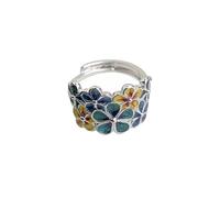 Adjustable Open Ring for Women, Painted Enamel Floral Design, Artistic Elegant Gold-Plated Copper Jewelry, Stunning Match for Dresses Shirts and All Kinds of Casual Outfits