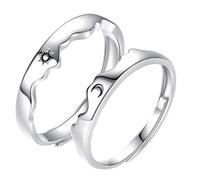 Adjustable Open Ring Sun Moon Couple Matching Rings Copper 1 Pair for Important Days and Long-Distance Relationships