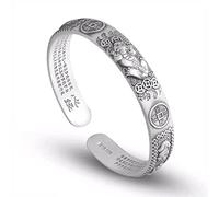 Adjustable Open S925 Bangle - Vintage Distressed Money Bangle, Heart Sutra Six-Character Mantra Personality Transfer Jewelry