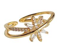 Adjustable Open Star Ring for Women, Unique Double-Layer Design, Inlaid Shining Zircon, Elegant Gold-Plated Jewelry, Stunning for Dresses Shirts and All Casual Outfits
