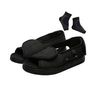 Adjustable Open Toe Walking Orthopedic Diabetic Edema Shoes for Men, Cozy Arthritis Edema House Breathable Shoes, for Swollen Feet, Neuropathy, Non-Slip Fattening and Widening(Black,6 UK)