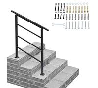 Adjustable Outdoor Handrails for Stairs - Wrought Iron Railings for Exterior Steps, Black Hand Rails for Garden Staircases, Easy Install (1 to 3 Steps, A)