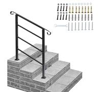 Adjustable Outdoor Handrails for Stairs - Wrought Iron Railings Handrails for Outdoor Steps, Black Hand Rails Stairs for Garden Exterior Staircases, Easy Install Staircase Handrails (1 to 3 Steps,B)