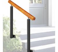 Adjustable Outdoor il for Steps - 24" Side Mount Wood & Wrought Iron Stair Railing for Front Porch - Safe & Grab Rails for Exterior Use, H 100cm
