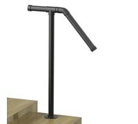 Adjustable Outdoor Single Post Stair Railing,Wrought Iron Stair Handrail Fits for 1 or 2 Steps,Grab Rail for Steps Porch,Industrial Pipe Style Railing Handrail for Garden Yard Porch Railing(Black)