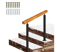 Adjustable Outdoor Stair Handrail - 3 Step Railing for Concrete & Wood Floors Durable Wood & Metal Construction Floor Mounted Transition Handrail for Safety & Stability