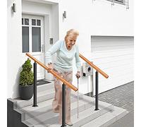 Adjustable Outdoor Stair Handrail - Durable Cast Iron & Solid Wood Railing for 1-3 Steps, Perfect for Indoor & Outdoor Use, Complete Installation Kit Included