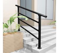 Adjustable Outdoor Stair Railing for Front Porch & Steps Galvanized Steel with Installation Kit Fits 24 Steps Safety Handrail for Decks & Stairs