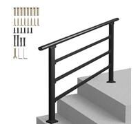 Adjustable Outdoor Stair Railing, Galvanized Steel Handrail with Cross Bars, Non-Slip Grab Bar Safety Kit for Porch and Corridor - Complete Installation Kit