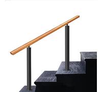 Adjustable Outdoor Stair Railing Kit - Solid Wood & Cast Iron il for 1-4 Steps Perfect for Elderly Safety on Concrete/Wooden Stairs Indoor & Outdoor Use (Black)