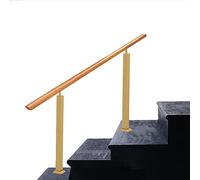 Adjustable Outdoor Stair Railing KitDurable Cast Iron & Solid Wood Handrail for 14 Steps Ideal for Elderly Safety on Concrete/Wooden Stairs Indoor & Outdoor Use Gold Color