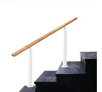 Adjustable Outdoor Stair Railing Set Cast Iron & Wood Handrail for 14 Steps Perfect for Seniors Ideal for Concrete or Wooden Stairs White Color