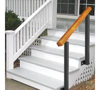 Adjustable Outdoor Wooden Handrail with Wrought Iron Support - Secure Banister for Porch and Entrance Steps