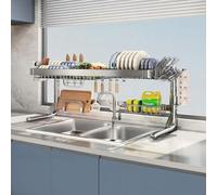 Adjustable Over Sink Dish Drying Rack - Full Stainless Steel 1-2 Tier Expandable Shelf for Kitchen Storage, Space-Saving Counter Organizer(Size:Single layer)
