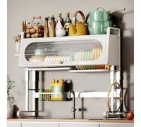 Adjustable Over The Sink Dish Drying Rack - Freestanding Kitchen Storage for Plates, Bowls & Cutlery, 3 Heights, White, 67x30cm/26.3x11.8in