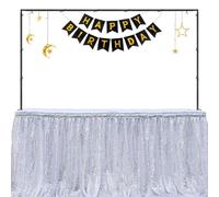 Adjustable Over The Table Rod Stand with Clamps 13''-42'' Tall 29''-98'' Length Metal Table Arch Stand Balloon Flower Arch Stand for Wedding Birthday Halloween Party Christmas Decorations(Black)