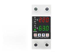 Adjustable Over/Under Voltage and Overcurrent Protector for DIN Rail Mount, 220V AC 50Hz, 63A Rated Current, Fire-Resistant PC Housing, Auto-Reset Function,