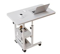 Adjustable Overbed Bedside Table with Wheels, Liftable Top & 2 Shelves, Mobile Desk for Bedroom, Sofa and Couch Use (68-85cm)
