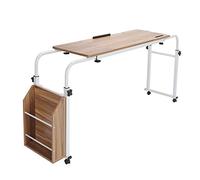 Adjustable Overbed Laptop Desk, Mobile Computer Table with Wheels, Tiltable Writing Desk with Storage Shelf for Bed or Sofa Use, Height and Width Adjustable (1.2m / 3.9ft)