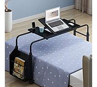 Adjustable Overbed Laptop Desk, Mobile Computer Table with Wheels, Tiltable Writing Desk with Storage Shelf for Bed or Sofa Use, Height and Width Adjustable (1.2m / 3.9ft)