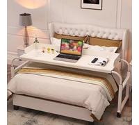 Adjustable Overbed Table, Portable Rolling Bedside Table with Castor Wheels, Height & Length Adjustable Food Tray Desk for Medical Use