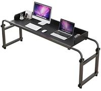 Adjustable Overbed Table with 360° Wheels Height & Length Adjustable Bed Desk Movable Laptop Stand & Computer Tray for Couch & Recliner Black Color