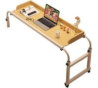 Adjustable Overbed Table with 360° Wheels - Height & Length Adjustable Laptop Stand Movable Bed Desk & Computer Tray for Couch Recliner & Home Office (Wood Color)