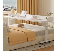 Adjustable Overbed Table with Wheels, Mobile Bedside Table, Height-Adjustable Wood Laptop Cart for Bedroom, Study, Living Room, Portable Design