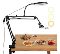 Adjustable Overhead Phone Mount with Ring Light, Phone Arm Stand 3 Light Colors+10 Brightnesse, Desk Tripod 360°Rotatable for YouTube Live Stream Cooking Nail Video Recording