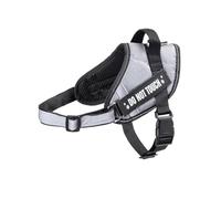 Adjustable padded dog harness with reflective straps and safety anchor; ideal for comfortable and controlled walks.