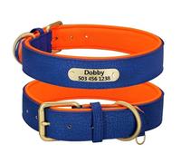 Adjustable Padded Leather Dog Collar With Personalized ID Tag Suitable For Shiba Inu Pitbull Poodle Greyhound French Bulldog,Blue,2xl