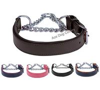 Adjustable PADDED Martingale Half check Leather Dog Collar: (fits up to 20" including chain (1" wide).