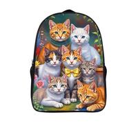 adjustable padded shoulder strap a family of cats travel backpack 3d prints cool group photo two compartment cute cartoon bag firm travel daypack-16inch,travel rucksack outing school traveling work