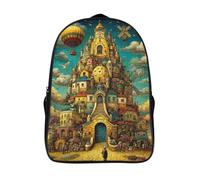 adjustable padded shoulder strap castle school backpack 3d printed cool windmill balloon sports bag firm two compartment daypacks-16inch, school rucksack for adults teenagers