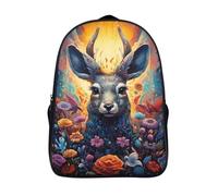 adjustable padded shoulder strap deer 2 compartment school backpack 3d print cool flower cute cartoon bag sturdy laptop daypack-16inch,for students hiking outdoor activities casual rucksack