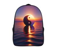 adjustable padded shoulder strap sunset symbol school backpack 3d printed funny cool yin and yang two compartment large capacit bag firm laptop daypack-16inch,travel rucksack unisex