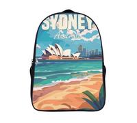 adjustable padded shoulder strap sydney poster travel backpack 3d printed cool australia two compartment sports bag firm daypacks-16inch,travel rucksack for age 12 and up teens adults