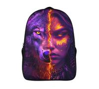 adjustable padded shoulder strap wolf girl casual backpack 3d print funny cool fusion two compartment cute cartoon bag firm travel daypack-16inch,school rucksack for age 12 and up teens adults