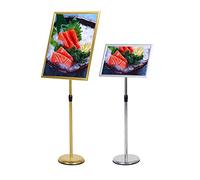 Adjustable Pedestal Sign Holder, Heavy-Duty A2 Floor Stand with Round Base for Menu Display, Advertising, Outdoor Use - Stylish Gold Finish