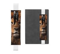 Adjustable Pen Holder, Black Elastic Band bookmark, The Lion's Gaze print Leather Pencil Sleeve, for Journal Notebook, White, One Size, Adjustable Pen Holder for Journals
