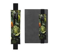 Adjustable Pen Holder, Black Elastic Band bookmark, Tropical Rainforest Palm Leaves print Leather Pencil Sleeve, for Journal Notebook