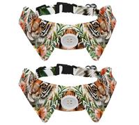 Adjustable Pet Bowtie Collar Animal Tiger with a Wreath of Flowers Pattern Neck Bow Tie for Small Dogs Cats, Adjustable from 11.2-12.2In