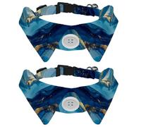 Adjustable Pet Bowtie Collar Art Blue Ocean Waves Marble with Golden Lines Neck Bow Tie for Small Dogs Cats, Adjustable from 11.2-12.2In
