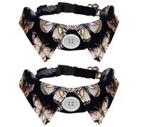 Adjustable Pet Bowtie Collar Beautiful Butterflies Black Background Neck Bow Tie for Small Dogs Cats, Adjustable from 11.2-12.2In