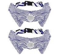 Adjustable Pet Bowtie Collar Big Waves in Linear Style White and Blue Color Pattern Neck Bow Tie for Small Dogs Cats, Adjustable from 11.2-12.2In