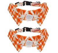 Adjustable Pet Bowtie Collar Checkered Orange and White Starfish Seamless Pattern Neck Bow Tie for Small Dogs Cats, Adjustable from 11.2-12.2In