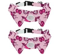 Adjustable Pet Bowtie Collar Cherries Skulls on a Pink Background Neck Bow Tie for Small Dogs Cats, Adjustable from 11.2-12.2In