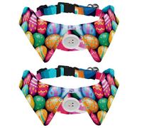 Adjustable Pet Bowtie Collar Colored Easter Eggs Pattern Neck Bow Tie for Small Dogs Cats, Adjustable from 11.2-12.2In