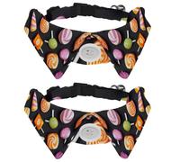 Adjustable Pet Bowtie Collar Colorful Happy Halloween Candy Sweets Pattern Neck Bow Tie for Small Dogs Cats, Adjustable from 11.2-12.2In